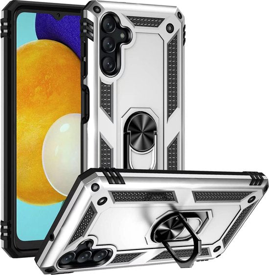 Samsung Galaxy A13 5G / A04s Hoesjes – Ring Armor Backcover – 360° Draaibare Standaard – Magneet – Zilver-Ilumina Benelux