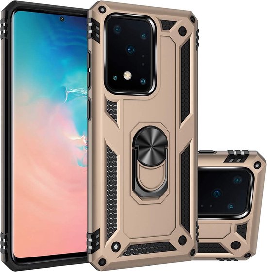 Samsung Galaxy S20 Ultra Hoesjes – Ring Armor Backcover – 360° Draaibare Standaard – Magneet – Goud-Ilumina Benelux