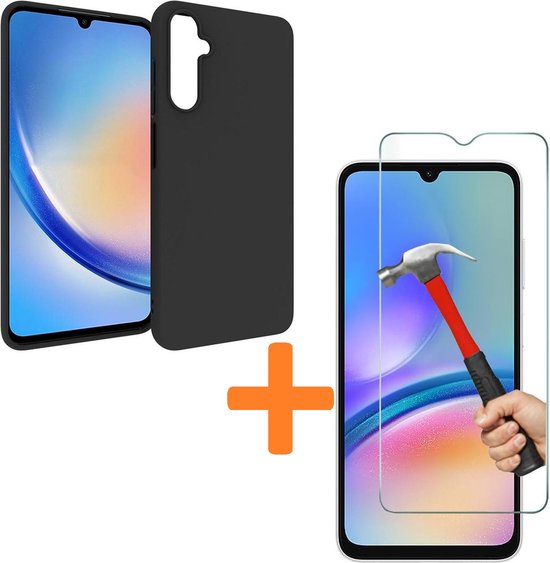 Samsung Galaxy A05s Hoesjes – Siliconen Backcover + 2x Screenprotector – Gehard Glas – Anti-kras – Zwart-Ilumina Benelux
