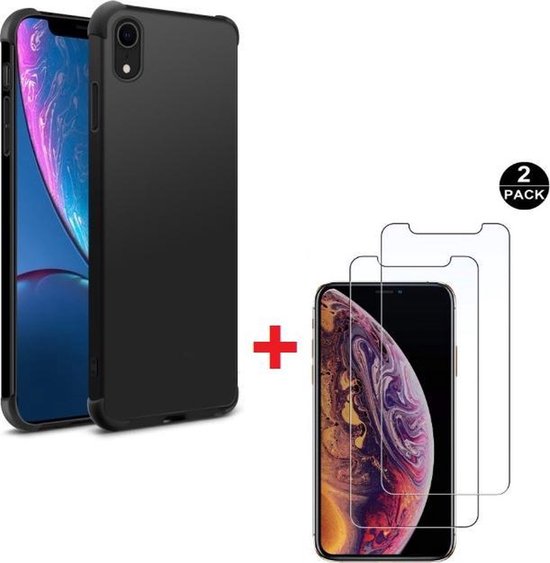 iPhone X/XS Hoesjes – Siliconen Backcover – Schokbestendig – 2x Gehard Glas Screenprotector – Zwart-Ilumina Benelux