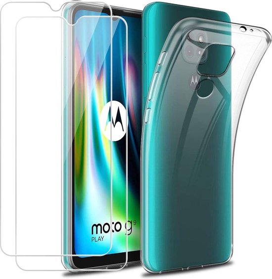 Motorola Moto G9 Play Hoesjes – Transparante Siliconen Backcover – Inclusief 2 Screenprotectors – Anti Kras-Ilumina Benelux