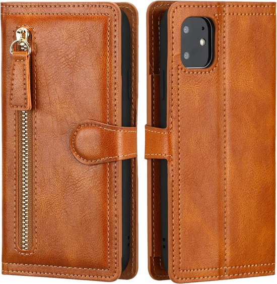 iPhone 13 Pro Hoesjes – Vintage Portemonnee Hoes – Pasjeshouder – Magneetsluiting – Lichtbruin