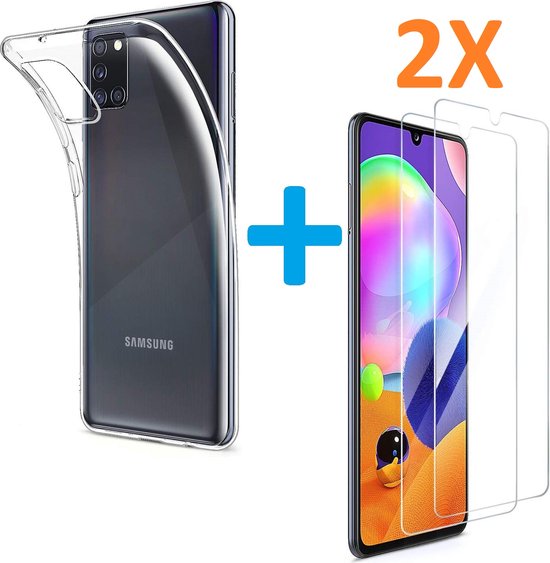 Samsung Galaxy A31 Hoesjes – Transparante Siliconen Backcover – Inclusief 2x Screenprotector Gehard Glas – Anti-kras-Ilumina Benelux