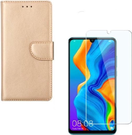 Huawei P30 Lite Hoesjes – Portemonnee Backcover – Magneetsluiting & Pasjeshouder – 2x Screenprotector – Goud-Ilumina Benelux