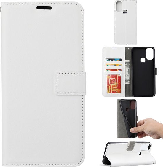Motorola Moto E20/E30/E40 Hoesjes – Portemonnee Hoes – Pasjeshouder – 3x Screenprotector – Wit-Ilumina Benelux