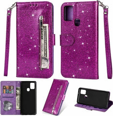 Samsung Galaxy M21/M30S Hoesjes – Glitter Portemonnee Hoes – Rits & Koord – Paars