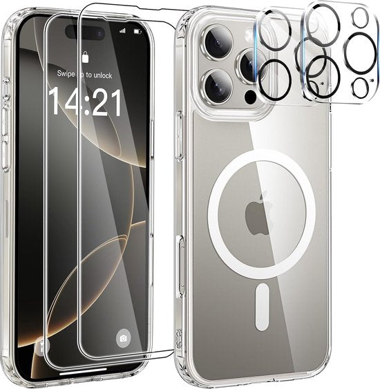 iPhone 16 Pro Max Hoesjes – Transparante Backcover – Schokbestendig – MagSafe – Incl. 2x Screenprotector & Camera Lens Protector-Ilumina Benelux