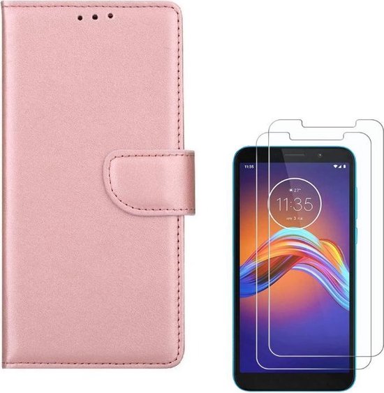 Motorola Moto E6 Play Hoesjes – Portemonnee Hoes – Pasjeshouder – 2x Screenprotector – Roségoud-Ilumina Benelux