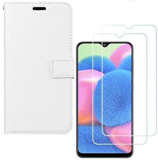 Samsung Galaxy A30S Hoesjes – Portemonnee Hoes – Pasjeshouder – 2x Gehard Glas Screenprotector – Wit-Ilumina Benelux