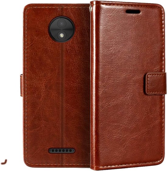 Motorola Moto C Plus Hoesjes – Portemonnee Hoes – Magneetsluiting – Pasjeshouder – Bruin-Ilumina Benelux