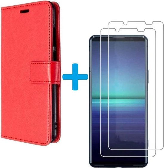 Sony Xperia 5 II Hoesjes – Bookcase Portemonnee Hoes – Magneetsluiting – Rood – Inclusief 2x Screenprotector Gehard Glas-Ilumina Benelux