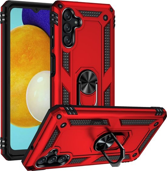 Samsung Galaxy M13 5G Hoesjes – Hybride Ring Armor Backcover – Schokbestendig – Rood-Ilumina Benelux