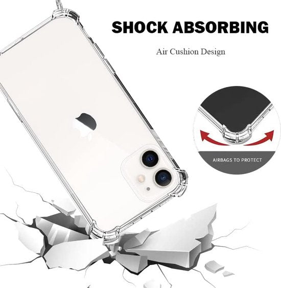 iPhone 12 Mini Hoesjes – Transparante Siliconen Backcover met Koord – Schokbestendig Anti-shock Stootrand-Ilumina Benelux