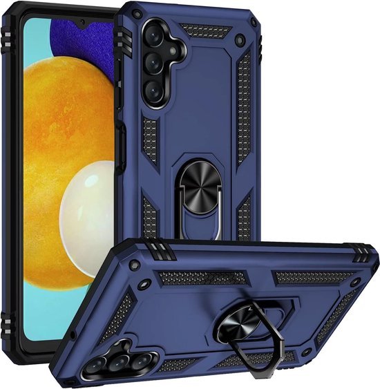 Samsung Galaxy A14 Hoesjes – Anti-Shock Hybride Ring Armor Backcover – Schokbestendig – Blauw-Ilumina Benelux
