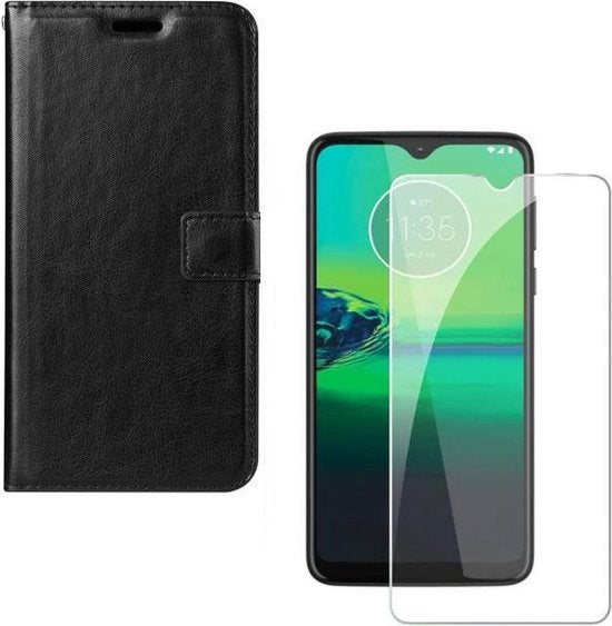 Motorola Moto G8 Plus Hoesjes – Portemonnee Hoes – Pasjeshouder – 2x Screenprotector – Zwart