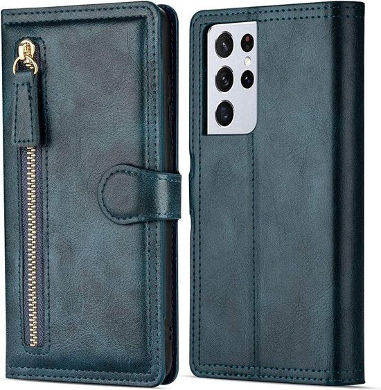 Samsung Galaxy A23 5G Hoesjes – Bookcase Portemonnee Hoes – Ritssluiting – 5 Pasjeshouder – Blauw-Ilumina Benelux