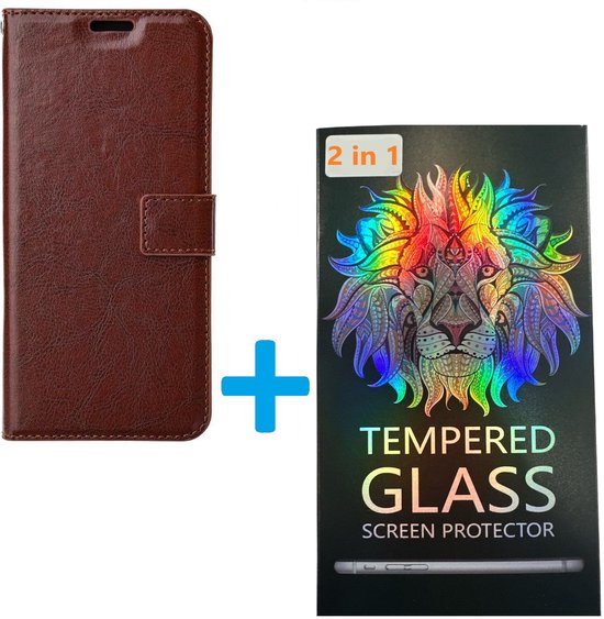 Samsung Galaxy A06 Hoesjes – Portemonnee Book Case – Magneetsluiting – 2x Gehard Glas Screenprotector – Bruin-Ilumina Benelux