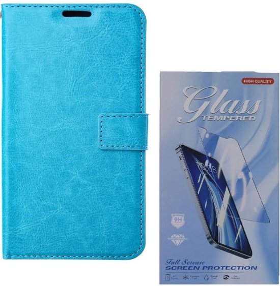 Bookcase Geschikt voor: Samsung Galaxy A13 5G / A04s - Turquoise - Portemonnee hoesje met 2x Glas Screen protector