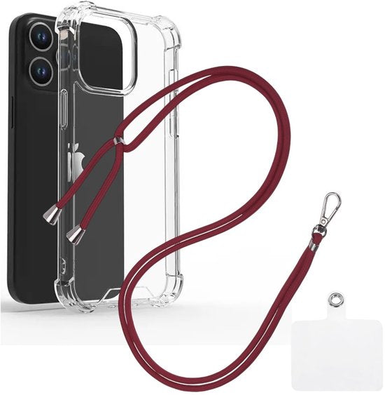 iPhone 12 Pro Hoesjes – Transparante Backcover – Schokbestendig – Nekkoord Koord – Bordeaux-Ilumina Benelux