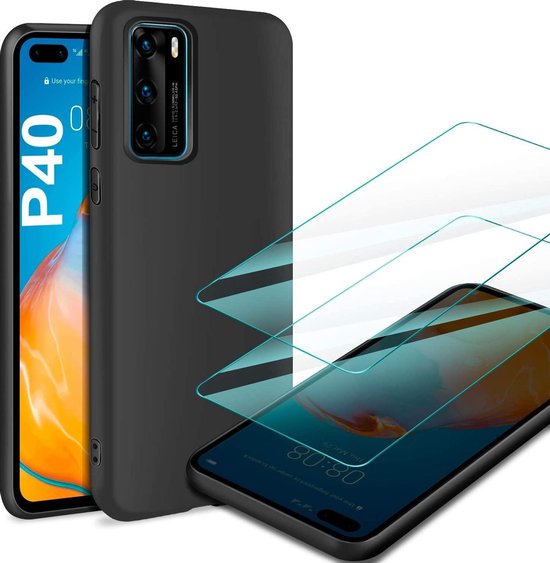 Huawei P40 Pro Hoesjes – Siliconen Backcover – Inclusief 2x Screenprotector – Zwart-Ilumina Benelux