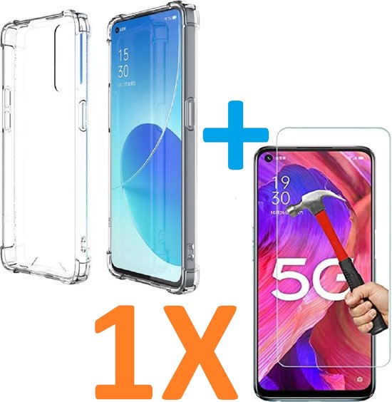 Oppo A96 5G Hoesjes – Siliconen Backcover – Schokbestendig – Transparant – Met Screenprotector Gehard Glas 1 Pack-Ilumina Benelux
