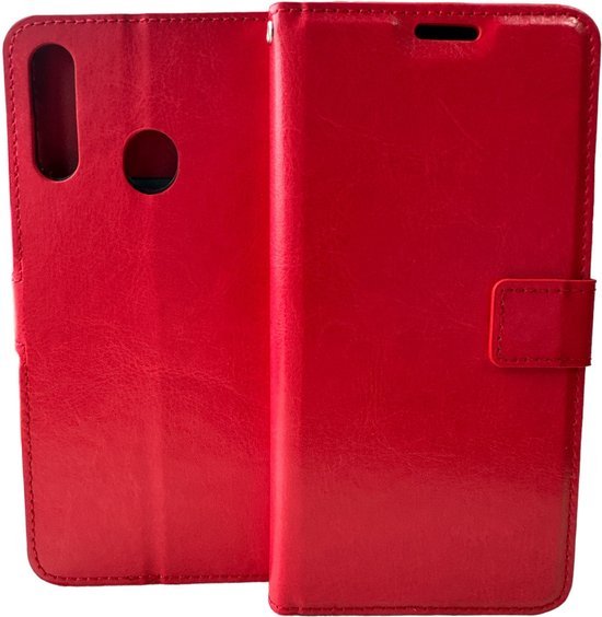 Samsung Galaxy A20S Hoesjes – Portemonnee Hoes – 2 Pack Screenprotector – Pasjeshouder – Rood-Ilumina Benelux