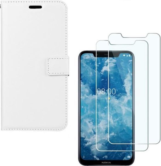Nokia 7.1 Hoesjes – Portemonnee Hoes – Pasjeshouder – 2x Screenprotector – Wit-Ilumina Benelux