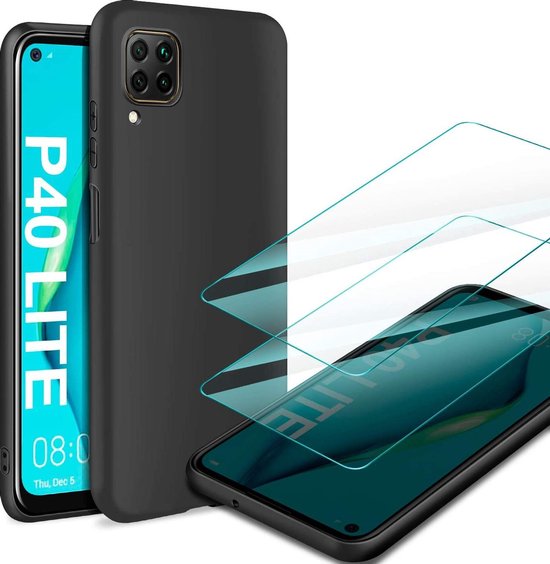 Huawei P40 Lite Hoesjes – Siliconen Backcover – Inclusief 2x Screenprotector – Zwart-Ilumina Benelux