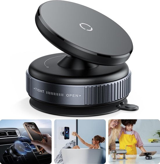 Telefoonhouder auto – Magnetisch met zuignap – Ultra sterke magneet – 360° draaibaar – Zwart-Ilumina Benelux