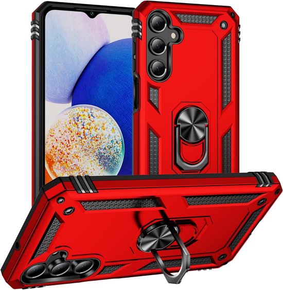 Samsung Galaxy A16 Hoesjes – Anti-Shock Hybride Ring Armor – Schokbestendige Backcover – Rood-Ilumina Benelux