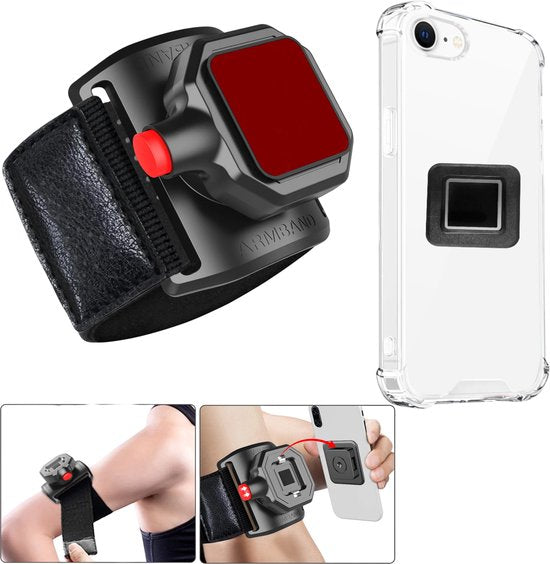 iPhone 16E Hoesjes – Sportarmband met Magneet – Hardcase Backcover – Pols/Arm Bevestiging – Zwart-Sportarmband-Ilumina Benelux