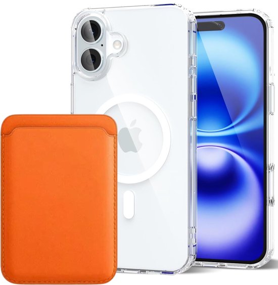 iPhone 16 Hoesjes – Anti-Shock Backcover – MagSafe – Magnetische Pasjeshouder – Oranje-Ilumina Benelux