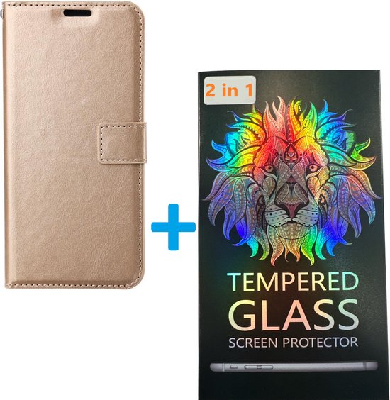 Portemonnee Hoesje - 2 Pack Screenprotector Geschikt voor: Samsung Galaxy A01 - goud