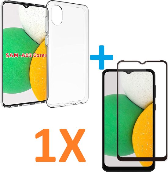Silicone hoesje Transparant met 1 Pack Full Screenprotector Glas Geschikt voor: Samsung Galaxy A03 Core