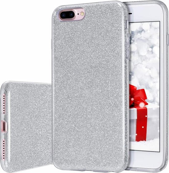 iPhone 7 Plus/8 Plus Hoesjes – Siliconen TPU Backcover – Glitter BlingBling Cover – Zilver-Ilumina Benelux