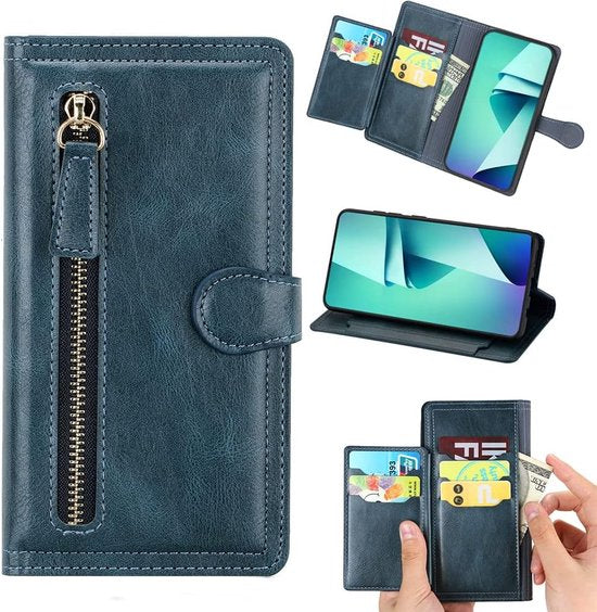 Premium Vintage Wallet Hoesje Geschikt voor Samsung Galaxy A54 5G - Blauw