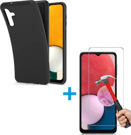Samsung Galaxy A13 5G Hoesjes – Siliconen Backcover + 2x Screenprotector Gehard Glas – Anti Kras – Zwart-Ilumina Benelux