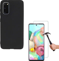 Silicone hoesje zwart met 2 Pack Screenprotector Glas Geschikt voor: Samsung Galaxy A71
