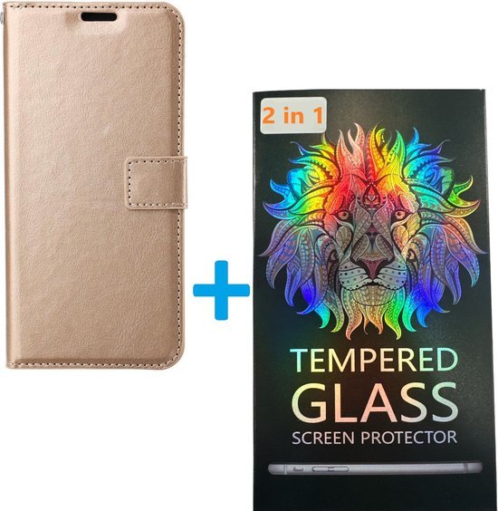 Samsung Galaxy S24 Ultra Hoesjes – Portemonnee Book Case – Pasjeshouder – 2x Gehard Glas Screenprotector – Goud-Ilumina Benelux