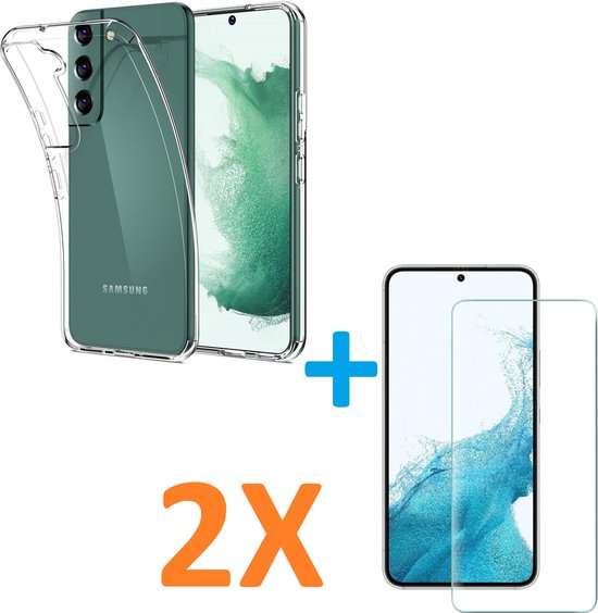 Silicone hoesje Transparant met 2 Pack Screenprotector Glas Geschikt voor: Samsung Galaxy S22