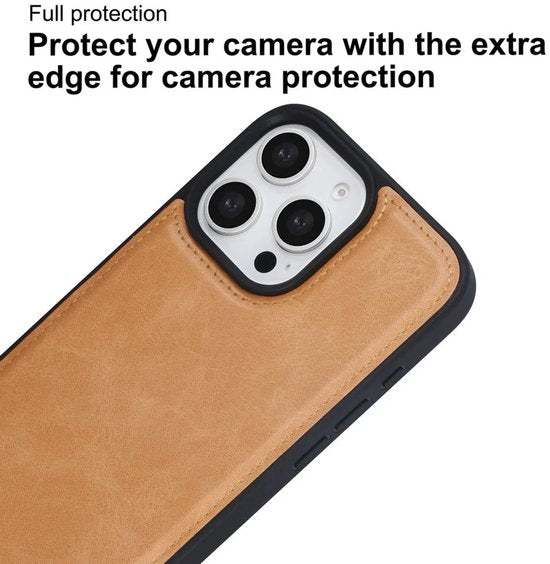 iPhone 16 Hoesjes – Backcover – Afneembare Pasjeshouder – Lichtbruin-Ilumina Benelux