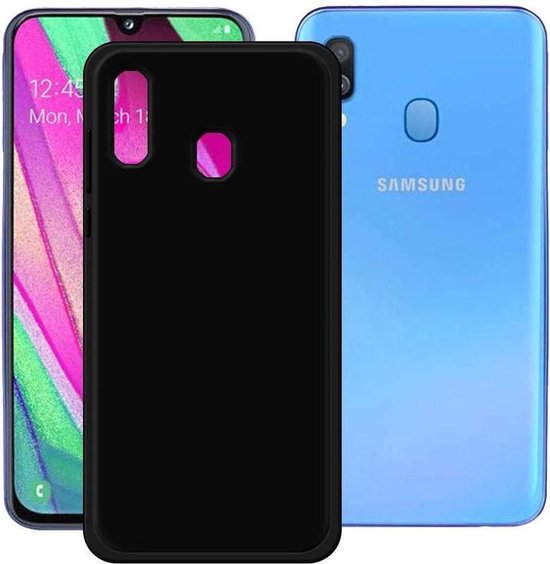 Soft Back Cover Hoesje Geschikt voor: Samsung Galaxy A40 TPU Silicone rubberen + 3xs Tempered screenprotector - zwart