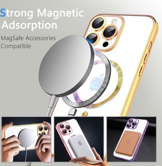iPhone 16 Pro Max Hoesjes – Backcover – MagSafe Compatibel – Camera Lens Protector + Screenprotector – Goud-Ilumina Benelux