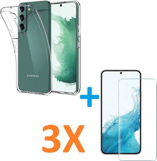 Silicone hoesje Transparant met 3 Pack Screenprotector Glas Geschikt voor: Samsung Galaxy S22