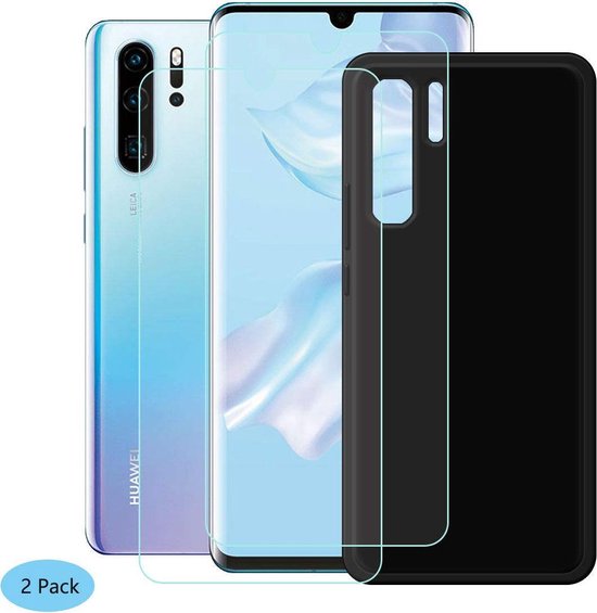 Huawei P30 Pro Hoesjes – TPU Siliconen Backcover – Soft Case – Inclusief 2x Screenprotector Gehard Glas – Zwart-Ilumina Benelux