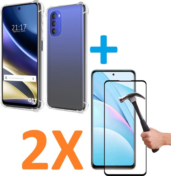 Motorola Moto G51 Hoesjes – Shockproof TPU Siliconen Backcover – Schokbestendig – Inclusief 2x Full Screenprotector – Transparant-Ilumina Benelux