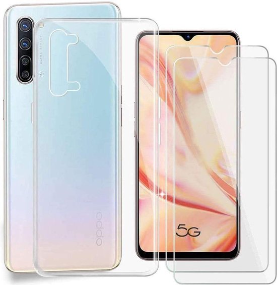 OPPO Find X2 Lite Hoesjes – Transparante Siliconen Backcover – 2 Pack Screenprotector – Gehard Glas-Ilumina Benelux