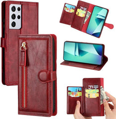 Bookcase Hoesje Geschikt voor: Samsung Galaxy A33 5G met ritssluiting - 5 kaarten houder - Rood