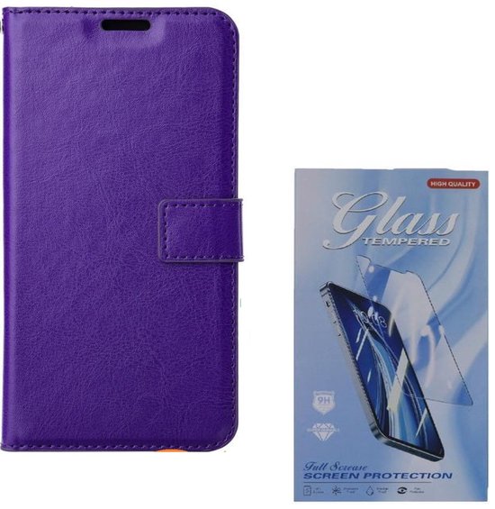 Samsung Galaxy S23 Ultra Hoesjes – Portemonnee Bookcase – 2x Gehard Glas Screenprotector – Magneetsluiting – Paars-Ilumina Benelux