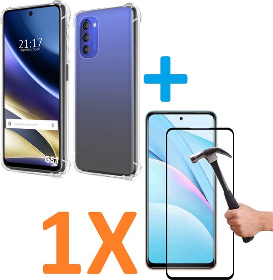 Motorola Moto G51 Hoesjes – Soft TPU Siliconen Backcover – Schokbestendig – Inclusief Full Screenprotector – Transparant-Ilumina Benelux